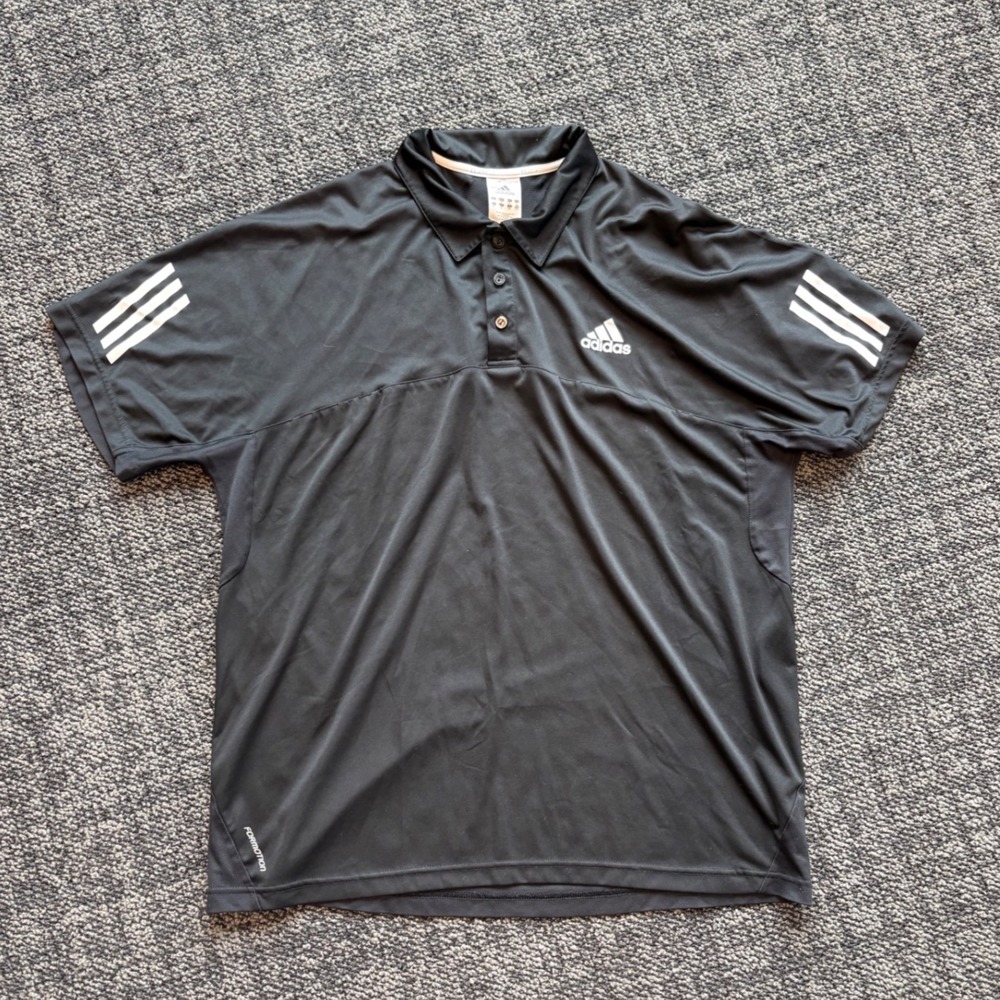 Adidas Formotion Mens XL Black Short Sleeve Polo Shirt 3 Stripe Logo Sportswear